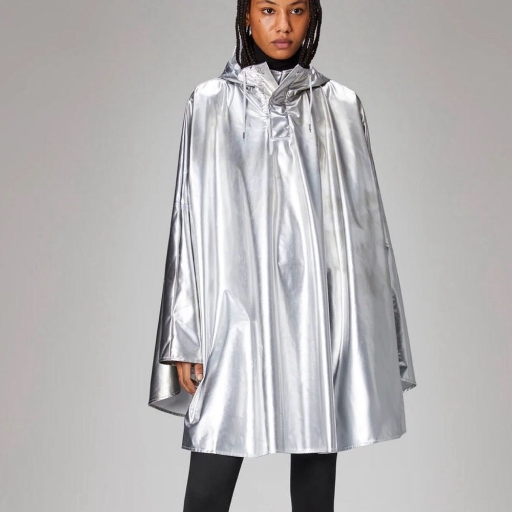 Silver Metallic Hooded Rain Poncho